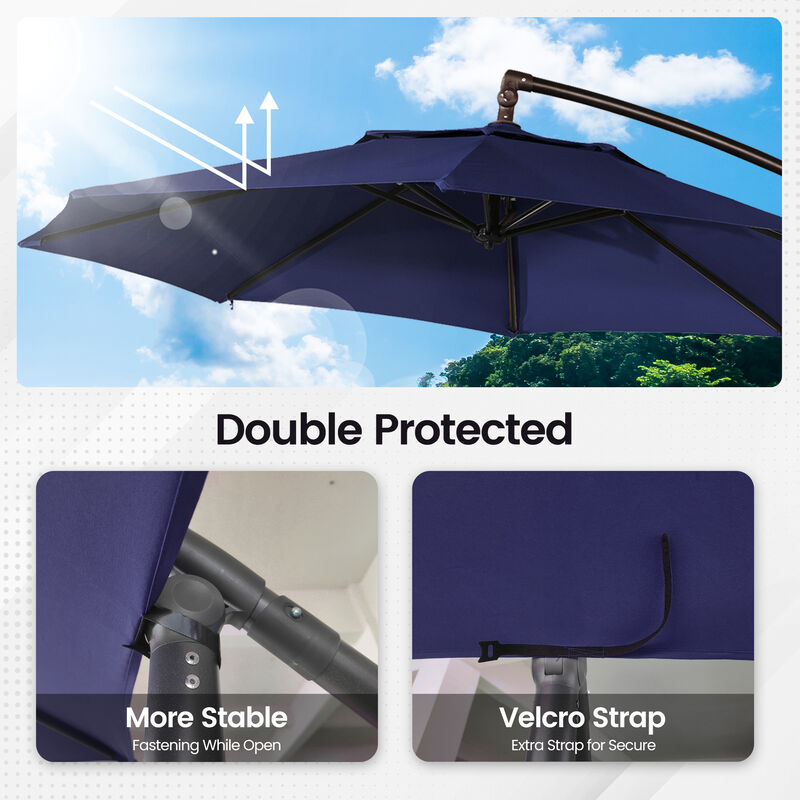 Mondawe 10 Ft Cantilever Patio Offset Umbrella Upgrade Crank Hanging Canopy Umbrella With LED Lamp Bead
