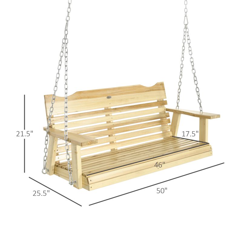 2-Seater Porch Swing, Hanging Outdoor Swing Bench with Metal Chains and Wide Armrests, for Deck, Patio, Garden, Backyard