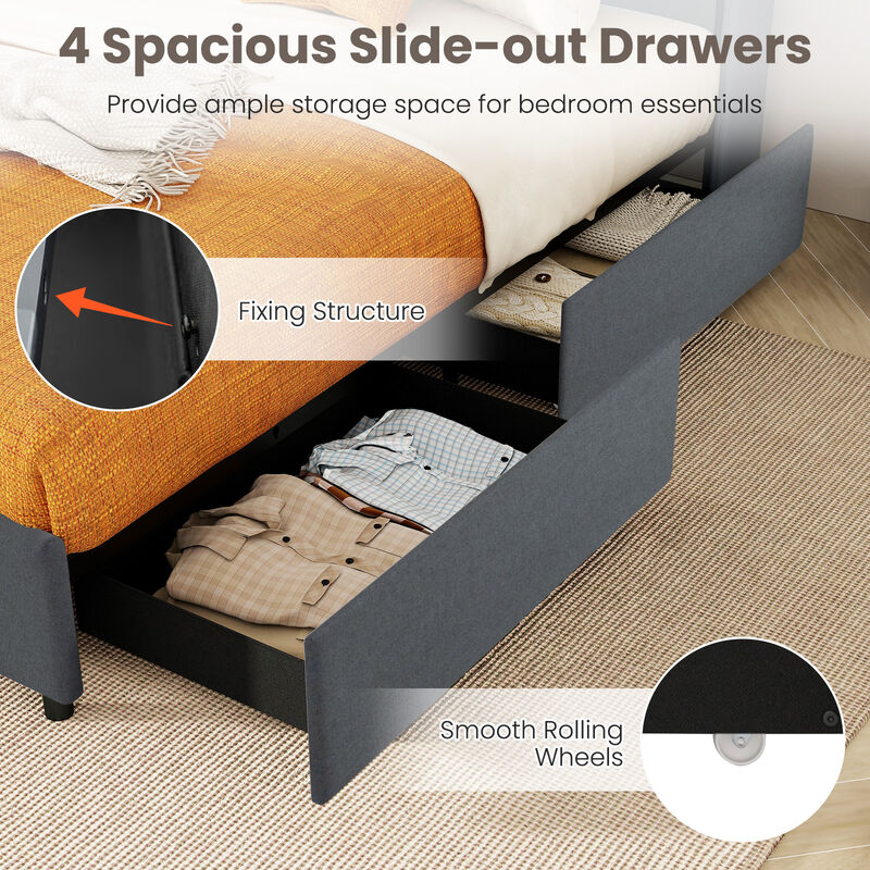 Bed Frame with LED Lights and Charging Station