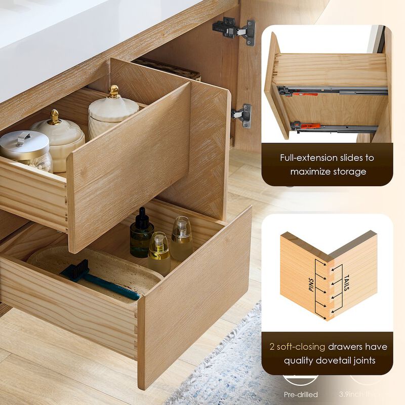 Altair-11 Double Bathroom Vanity in Light Brown White Artificial Drop-in Sink