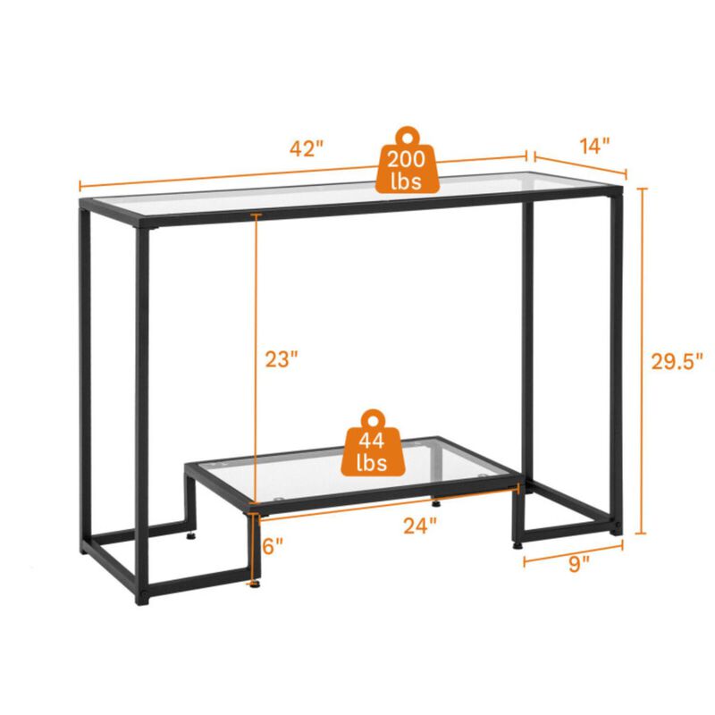 Hivvago Entryway Console Sofa Side Table with Tempered Glass