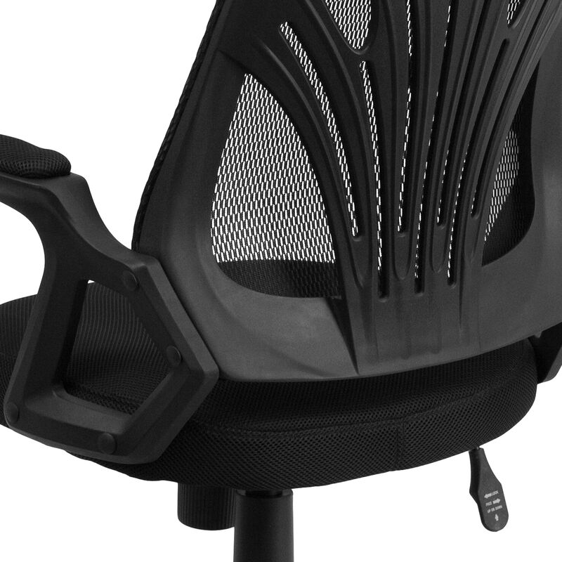Sam Mid-Back Designer Black Mesh Swivel Task Office Chair with Open Arms image number 5