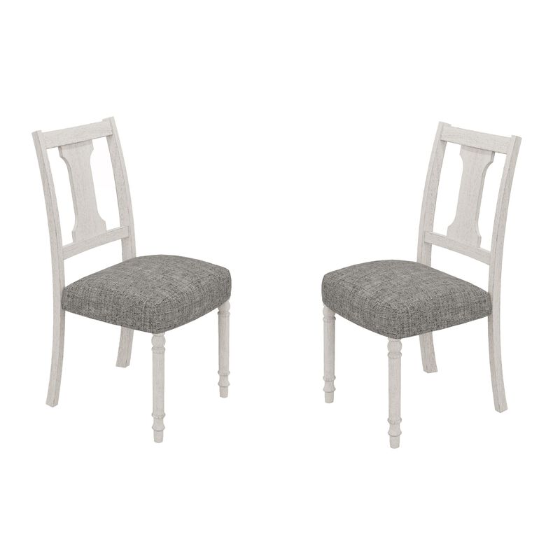 Sane 5pc Dining Table and Chair Set, Fiddleback, Round Top, Gray, White - Benzara