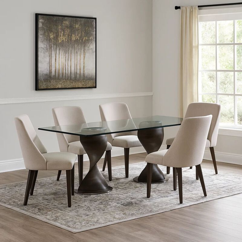 Cid Cleve Dining Table, Gray Wood, 95 Inch Clear Tempered Glass Top image number 1