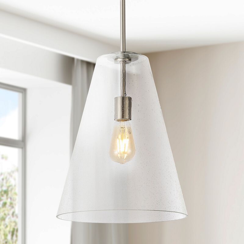 Arlo 1-Light Mid-Century Modern Iron/Seeded Glass LED Pendant