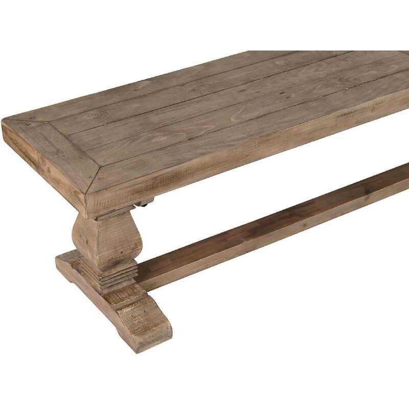 Rectangular Reclaimed Wood Bench with Trestle Base, Weathered Brown-Benzara image number 4