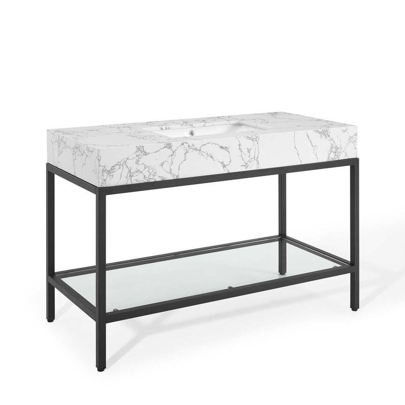 Kingsley 50" Black Stainless Steel Bathroom Vanity image number 2