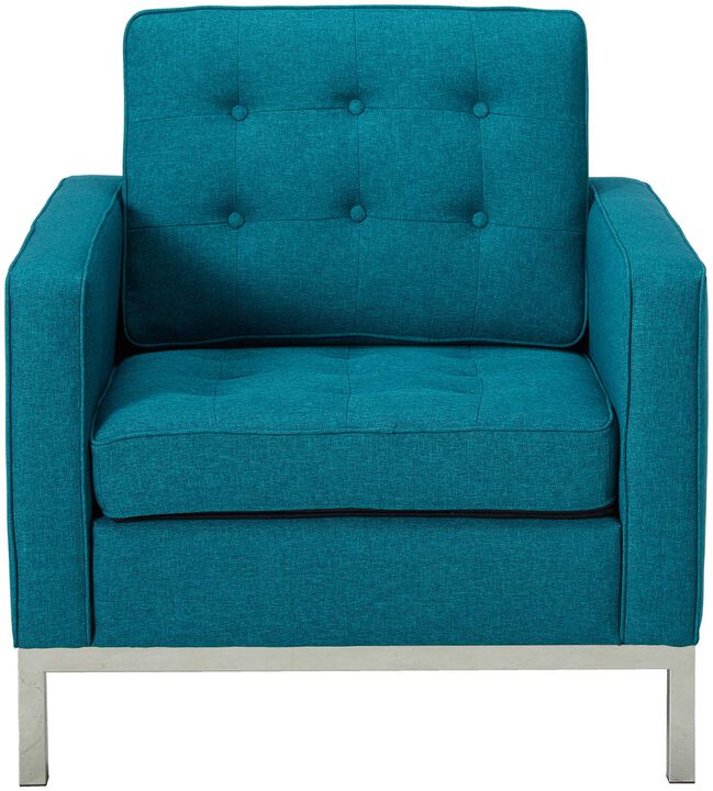 Modway Loft Upholstered Fabric Mid-Century Modern Accent Arm Lounge Chair in Teal