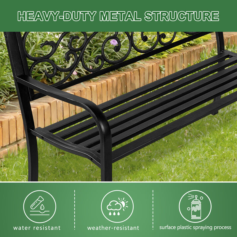 50in Waterproof Iron Garden Patio Outdoor Bench