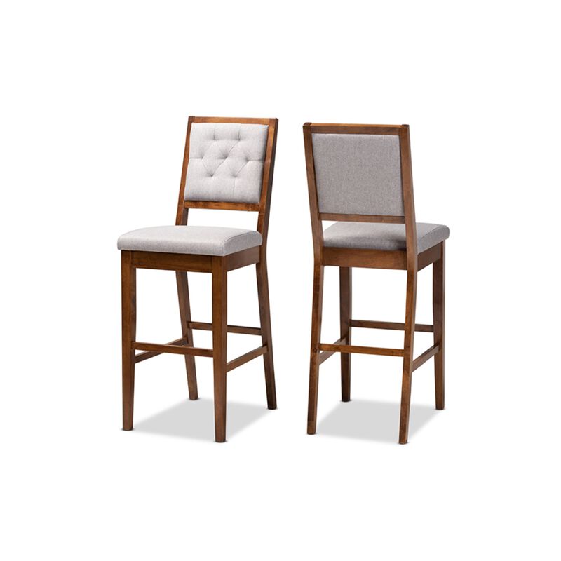 Baxton Studio Gideon Modern and Contemporary Grey Fabric Upholstered and Walnut Brown Finished Wood 2-Piece Bar Stool Set