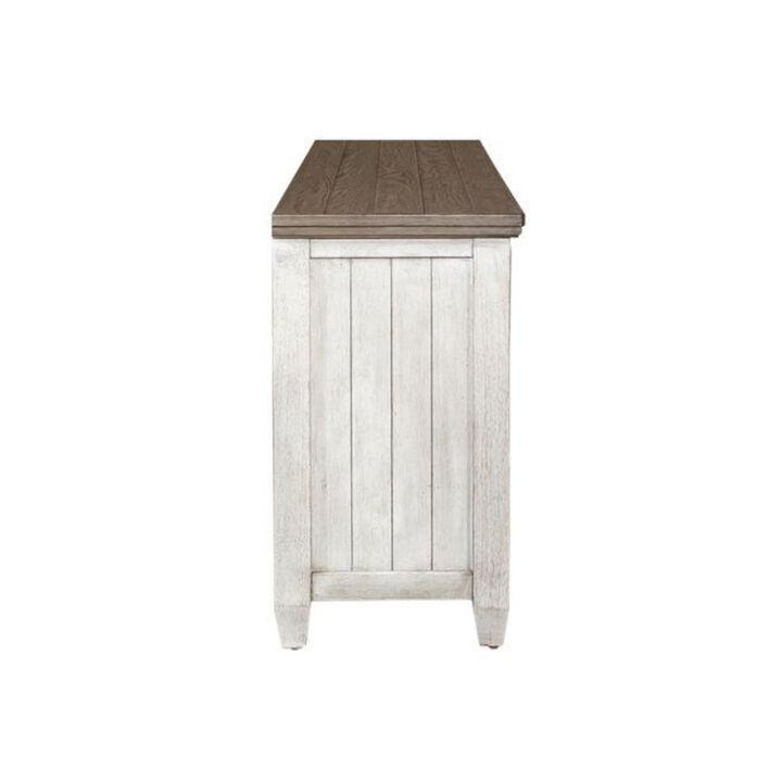 Liberty Furniture Heartland 76 Inch Tile TV Console in Antique White w/ Tobacco Top