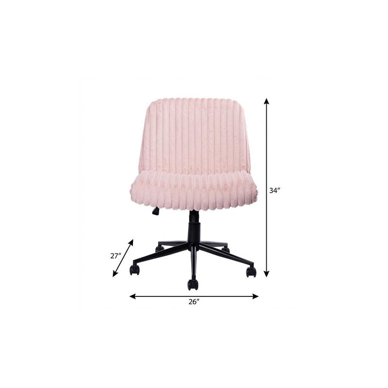 HomeRoots Pink and Black Adjustable Height Faux Fur Swivel Rolling Gaming Chair image number 5