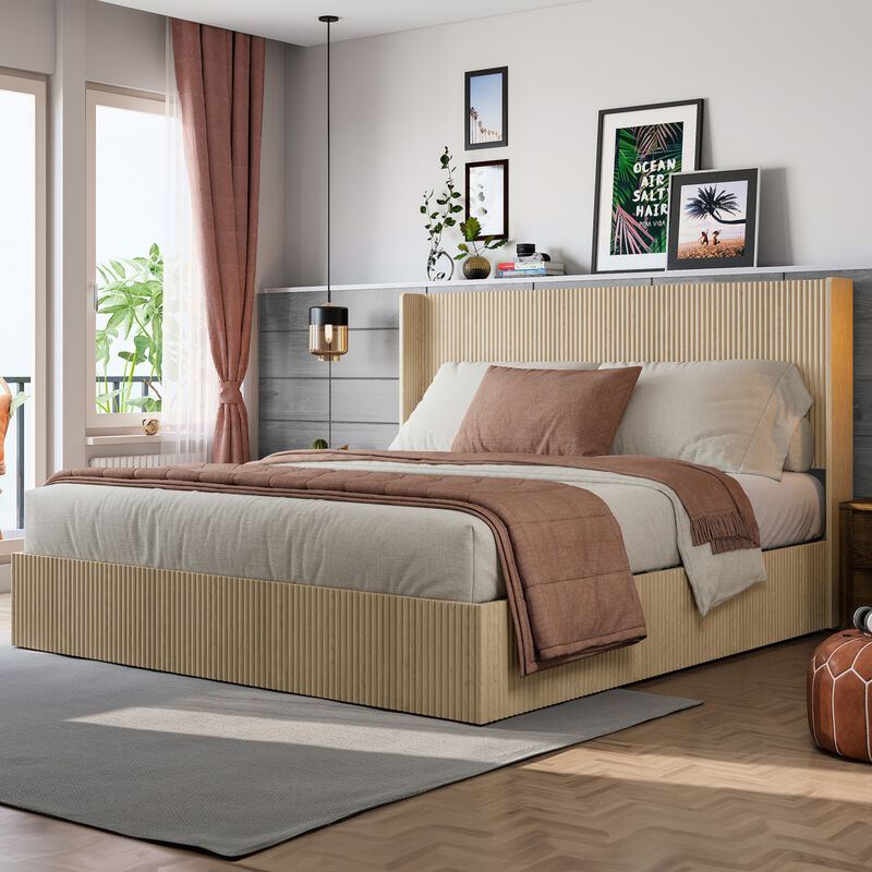 Cixt Fluted Lift Up Storage Bed Frame image number 3