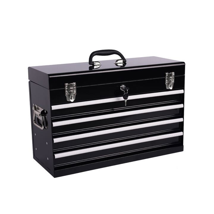 ELEMENT ACE Heavy Duty Portable Metal Tool Box with 4 Ball Bearing Slide Drawers Locking System EVA Liners Powder Coated Finish for Garage Workshop Tool Storage