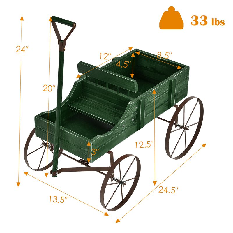 Wooden Wagon Plant Bed With Wheel for Garden Yard