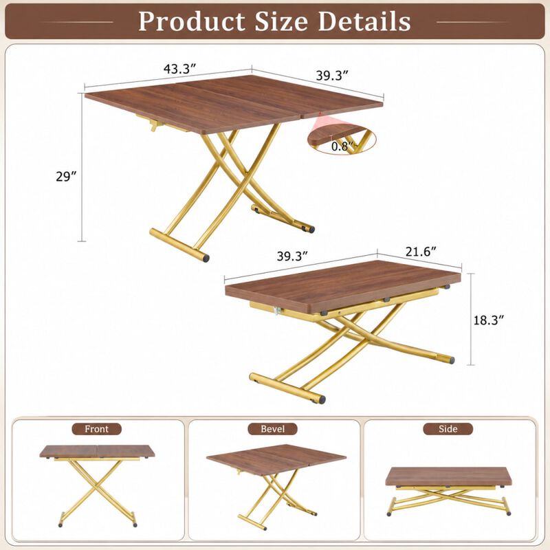 GOODSILO Multifunctional Adjustable Height Lifting Table Foldable Desktop for Home Office Dining Coffee Dressing Space Saving image number 1