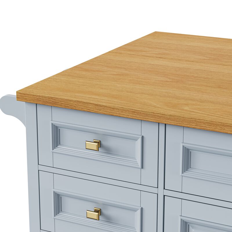 Merax Embossed Texture Kitchen Island on Wheels with Spice Rack