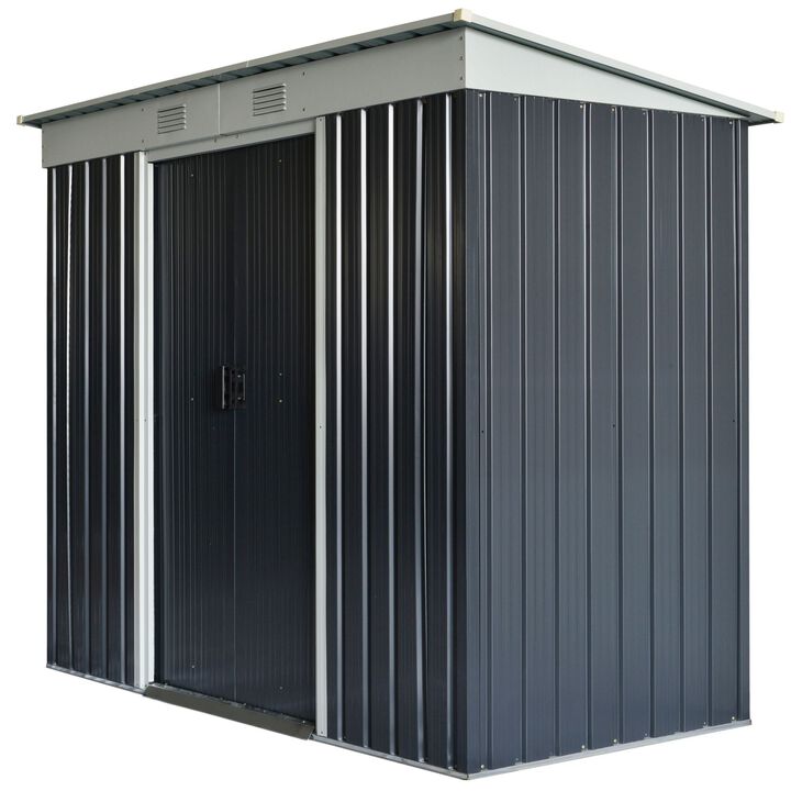 7' x 4' Backyard Garden Tool Storage Shed with Dual Locking Doors, 2 Air Vents and Steel Frame, Black/White