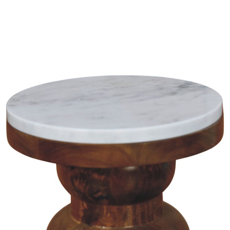 Artisan Furniture Solid Wood Marble Top Bulla Side Table White and Brown image number 4