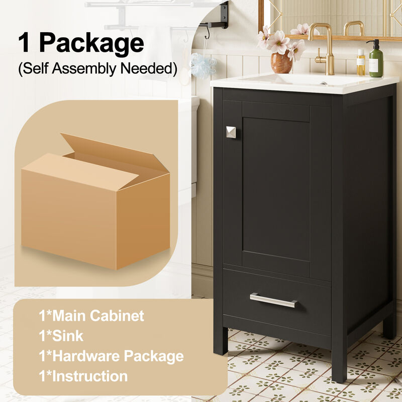 ELEMENT ACE Compact Bathroom Vanity with Integrated Ceramic Sink, Soft-Close Drawer & Door, Divider Drawer, Adjustable Foot Pads for Small Bathrooms image number 9
