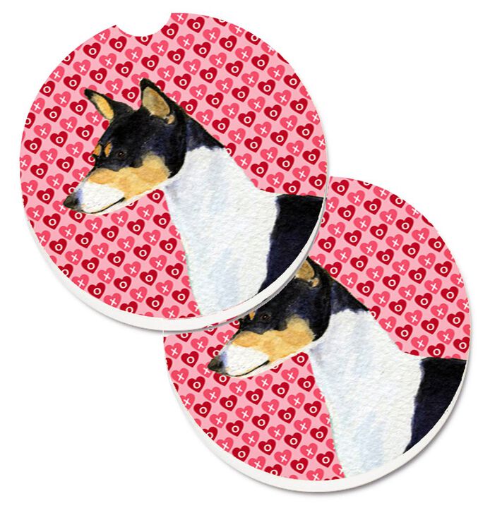 Caroline's Treasures Basenji Hearts Love & Valentine's Day Portrait Set of 2 Cup Holder Car Coasters SS4514CARC, 2.56, Multicolor