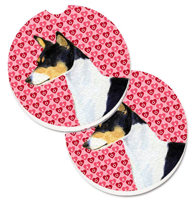 Caroline's Treasures Basenji Hearts Love & Valentine's Day Portrait Set of 2 Cup Holder Car Coasters SS4514CARC, 2.56, Multicolor image number 0