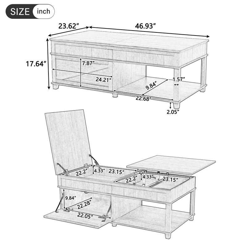 Merax 3-in-1 Coffee Table with Smooth Lift Mechanism, Secret Compartment & Display Shelf image number 3