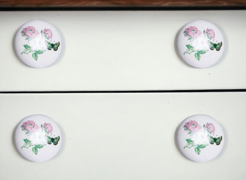 HomeRoots Set of Eight Light Pink And White Ceramic And Metal Floral Drawer Pull Knobs image number 1
