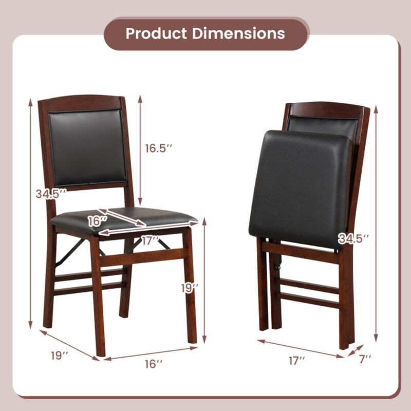 Hivvago Set of 2 Folding Dining Chairs with Padded Seat and High Backrest-Brown
