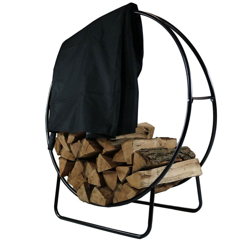Sunnydaze Powder-Coated Steel Firewood Log Hoop Rack with Black Cover