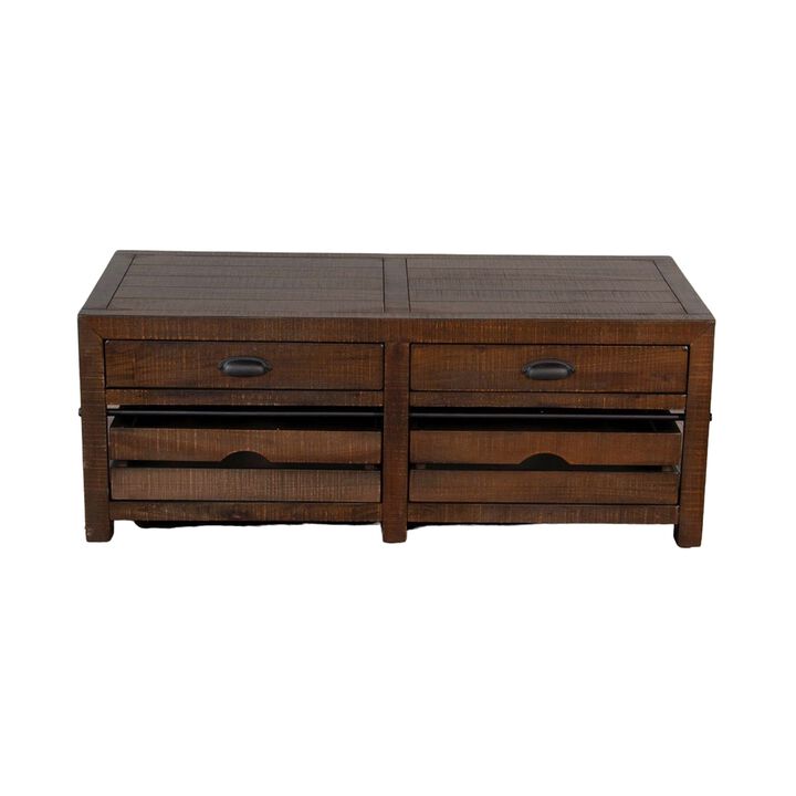 Flint Coffee Table, 2 Drawers, Crates, Dark Brown Mahogany, 50 Inch