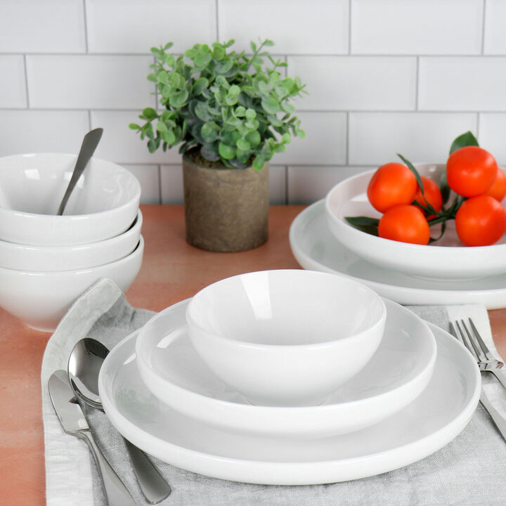 Gibson Home Oslo Peak 12 Piece Fine Ceramic Dinnerware Set in Bright White