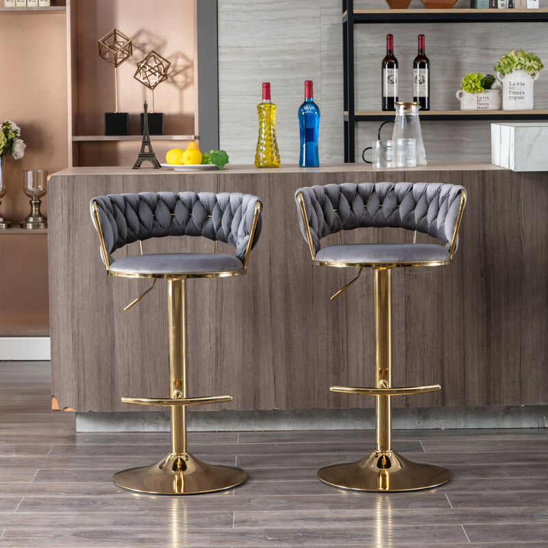 Set Of 2 Bar Stools, With Chrome Footrest And Base Swivel Height Adjustable Mechanical Lifting image number 3