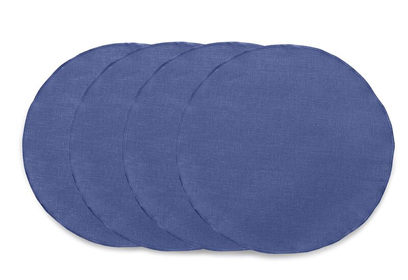 Solino Home Vesta 100% Linen Round Placemats &ndash; Set of 4, 15 in Diameter, Machine Washable, Holiday and Everyday Dining