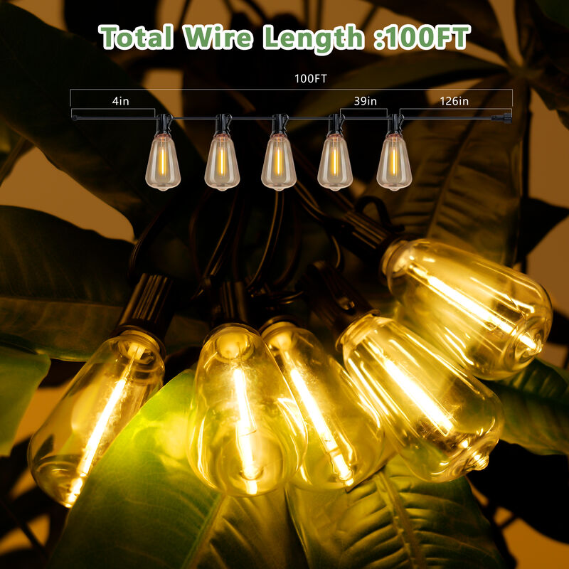 30-Light 100 ft. Outdoor Solar Powered Integrated LED Edison String Light image number 8