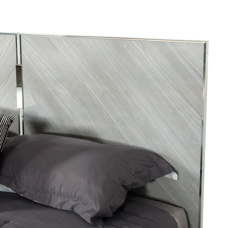 Jecky King Size Bed, Low Profile, Angled Legs, Italian Inspired Gray - Benzara
