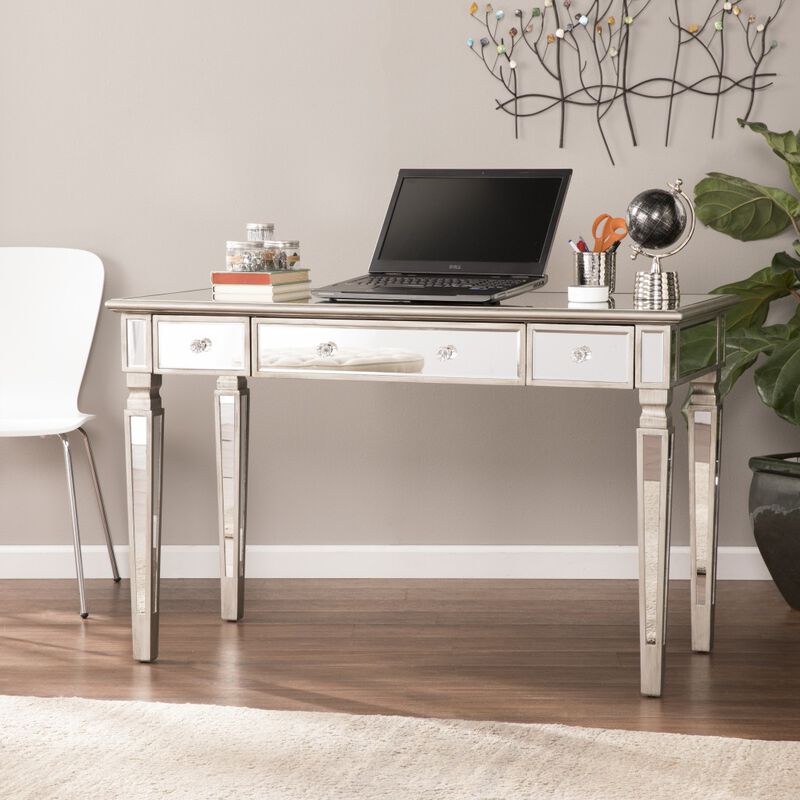 Contemporary Mirrored Desk Featuring Three Drawers for Organized Workspace
