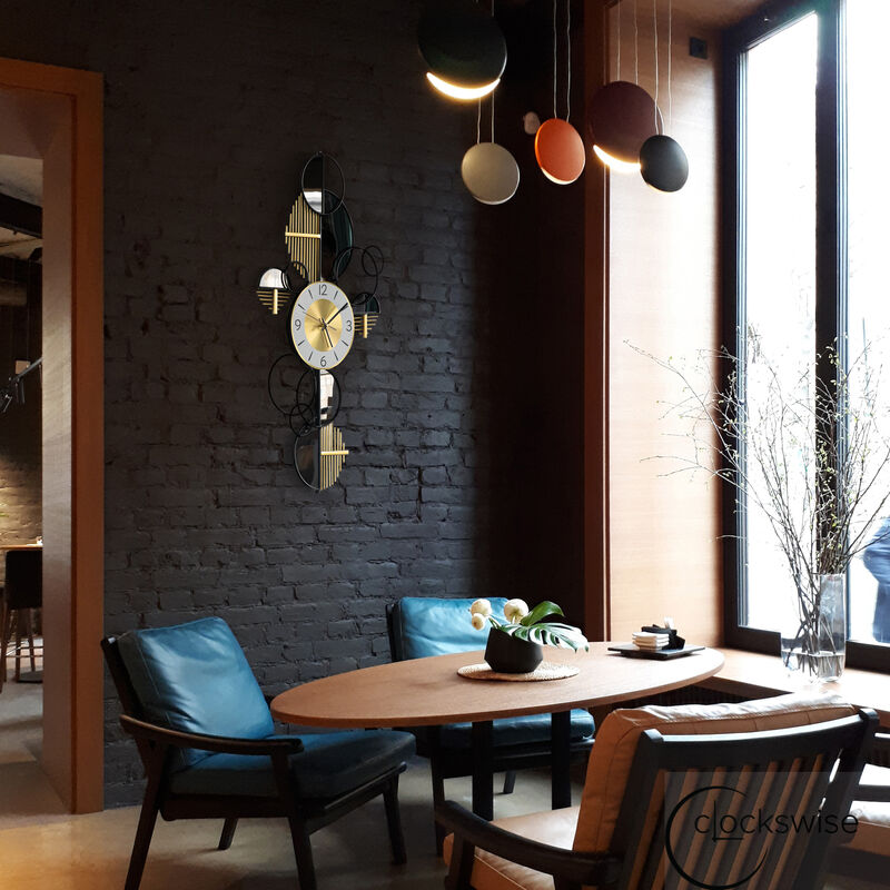 Big half-moon Wall Clock, Decorative Unique Metal 32.75&rdquo; Oversize Timepiece &ndash; Mounted vertical or horizontal&ndash;for Traditional, Minimalist, and Modern Use &ndash; Hanging Supplies Included, Unique Home Decor