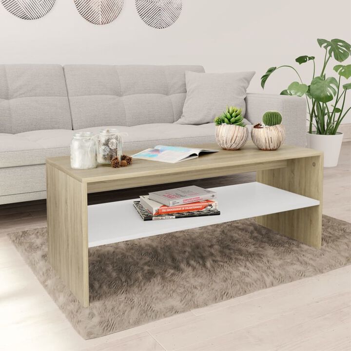 vidaXL Coffee Table White and Sonoma Oak 39.4"x15.7"x15.7" Chipboard
