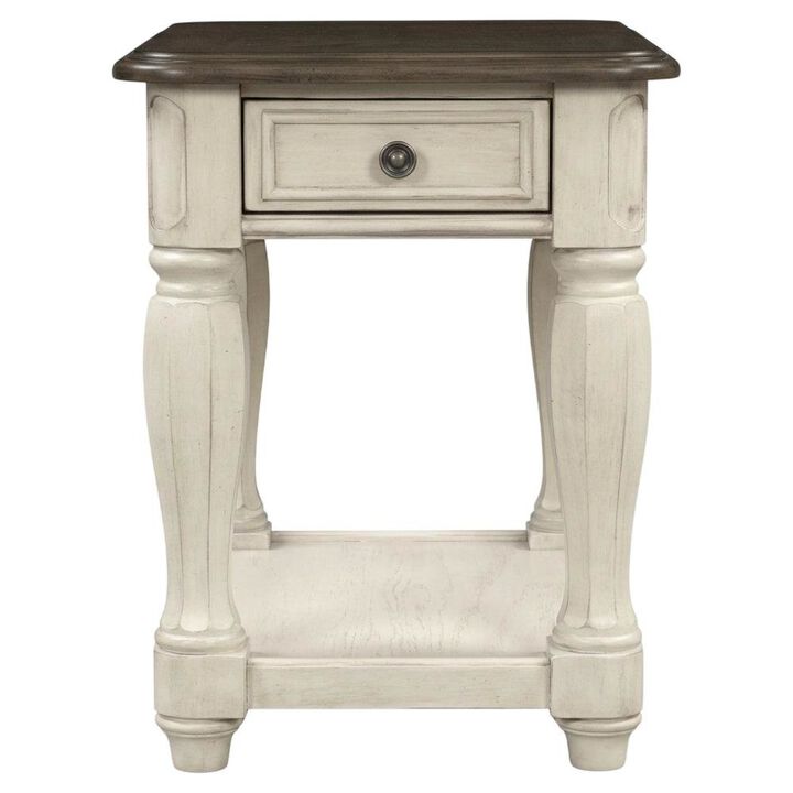 FurniFact White Accent Table with 1 Drawer &ndash; Antique Bedroom Side Table in Cottage Style