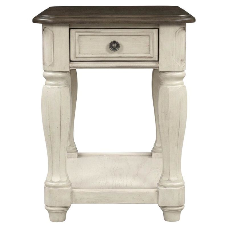 FurniFact White Accent Table with 1 Drawer &ndash; Antique Bedroom Side Table in Cottage Style image number 1