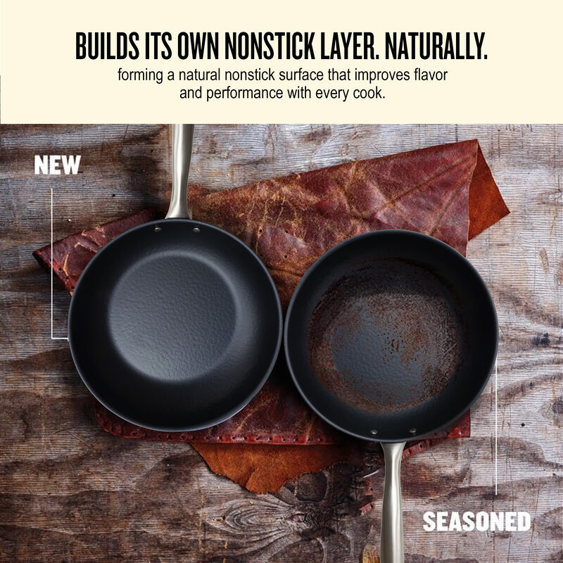 Alva Black Angus Naturally Nonstick Carbon Steel Frying Pan 2-Piece Set - Pre-Seasoned, Oven Safe and Made without PFAS, PFOA & PTFE - Induction and All Stovetop Compatible with Even Heat Distribution