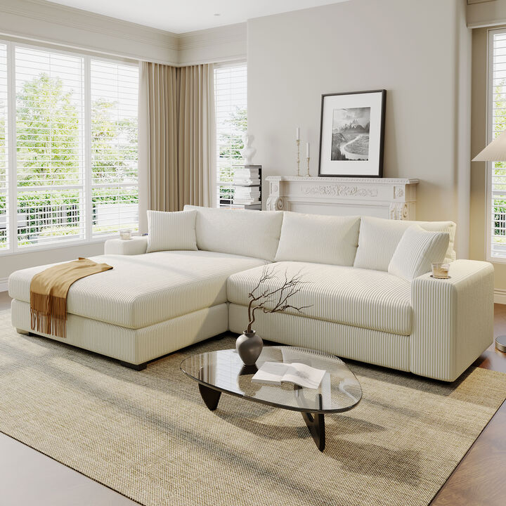 Merax Mirod Large Sectional Sofa with Thick Cushions, and Built-in Cup Holders & Charging Ports