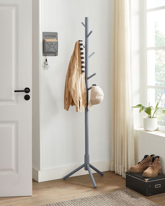 Coat Rack with 8 Hooks, Solid Wood Coat Tree Free Standing, 18.5 Inch Dia Base, for Clothes