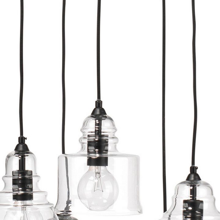 Pendant Light with 5 Glass Shades and Adjustable Cord, Clear-Benzara