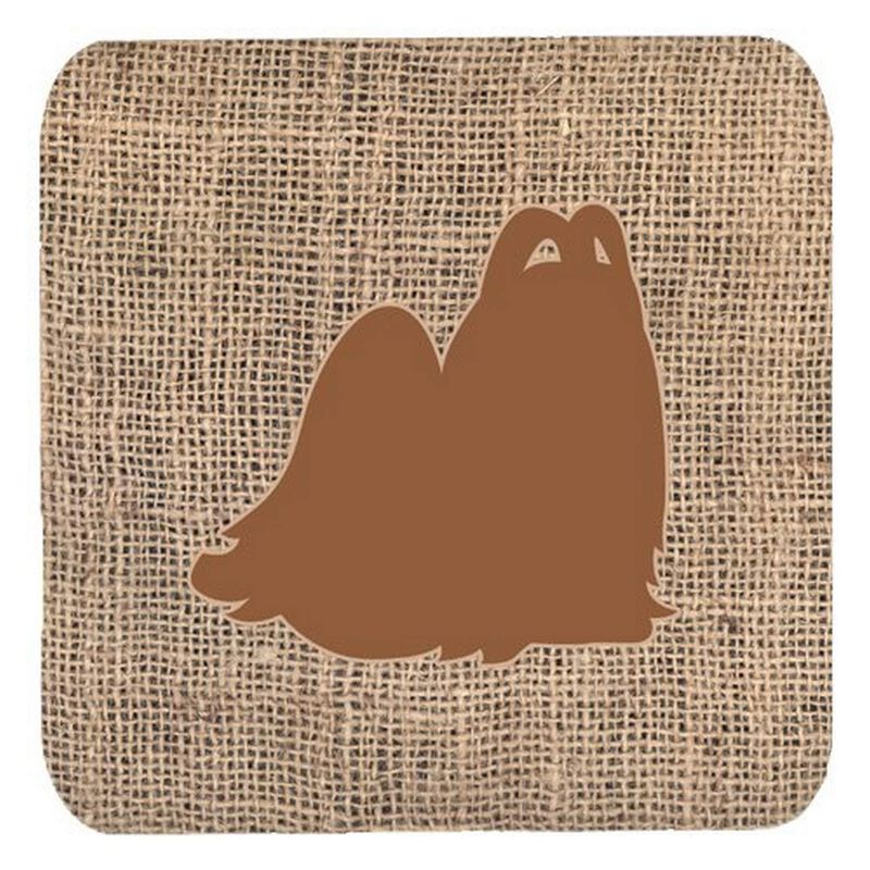 Caroline's Treasures BB1079-BL-BN-FC Maltese Burlap and Brown Foam Coasters (Set of 4), 3.5 H x 3.5 W, Multicolor
