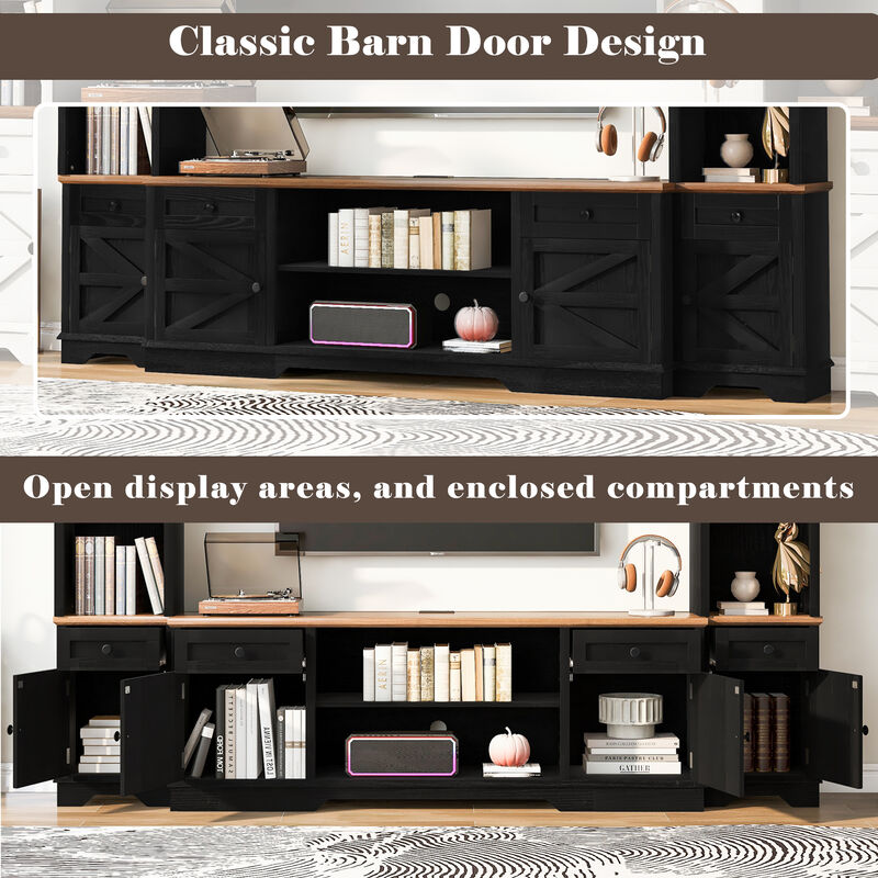 Merax 98" Farmhouse TV Stand with Storage & Charging Ports image number 2