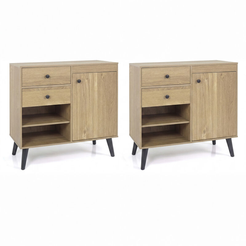 Set of 2 Kitchen Buffet Cabinets with Drawers and Open Storage image number 0