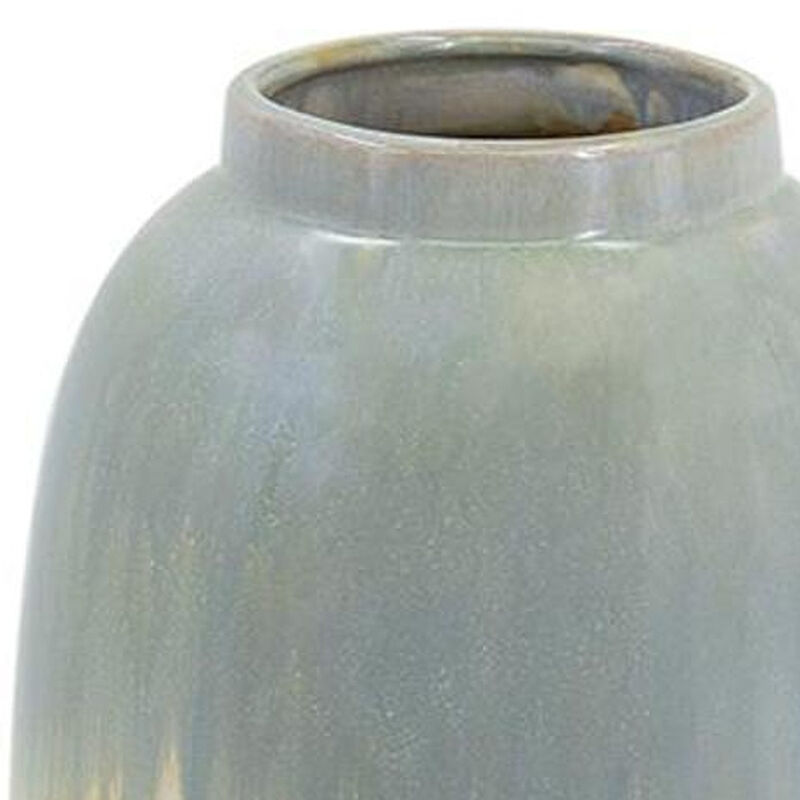 HomeRoots 16" Blue And Cream Reactive Glaze Ceramic Cylinder Table Vase image number 3