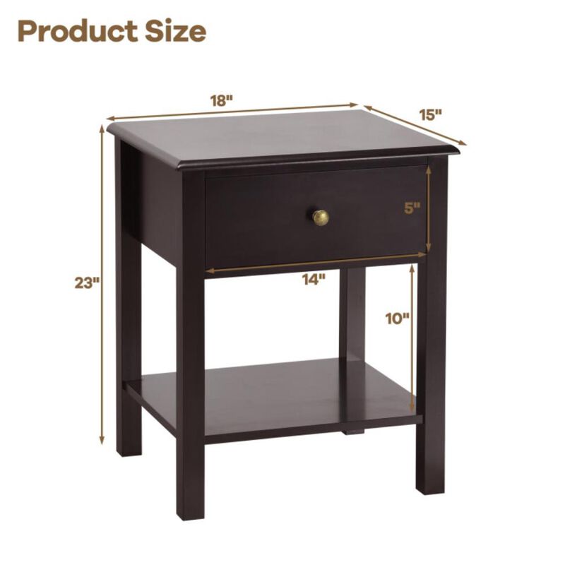 Hivvago Nightstand End Table with Drawer and Shelf
